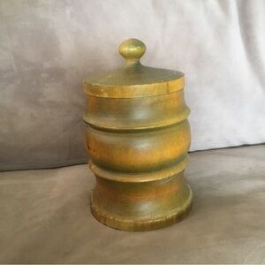 Turned Wood Tobacco Jar Treen Storage Container Lid Apothecary Jar Green 7” VTG